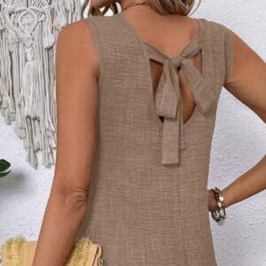 Drop Waist Sleeveless Backless Bow Tie Dress Sz L NEW